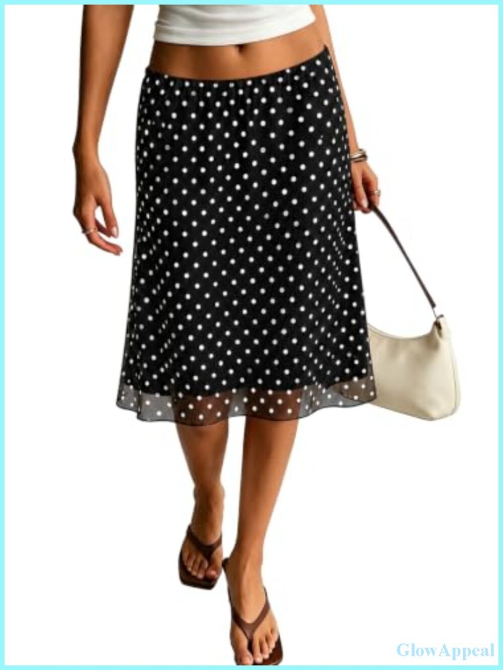 Women's Low Rise Midi Skirt Polka Dot Mesh A-Line Knee Length